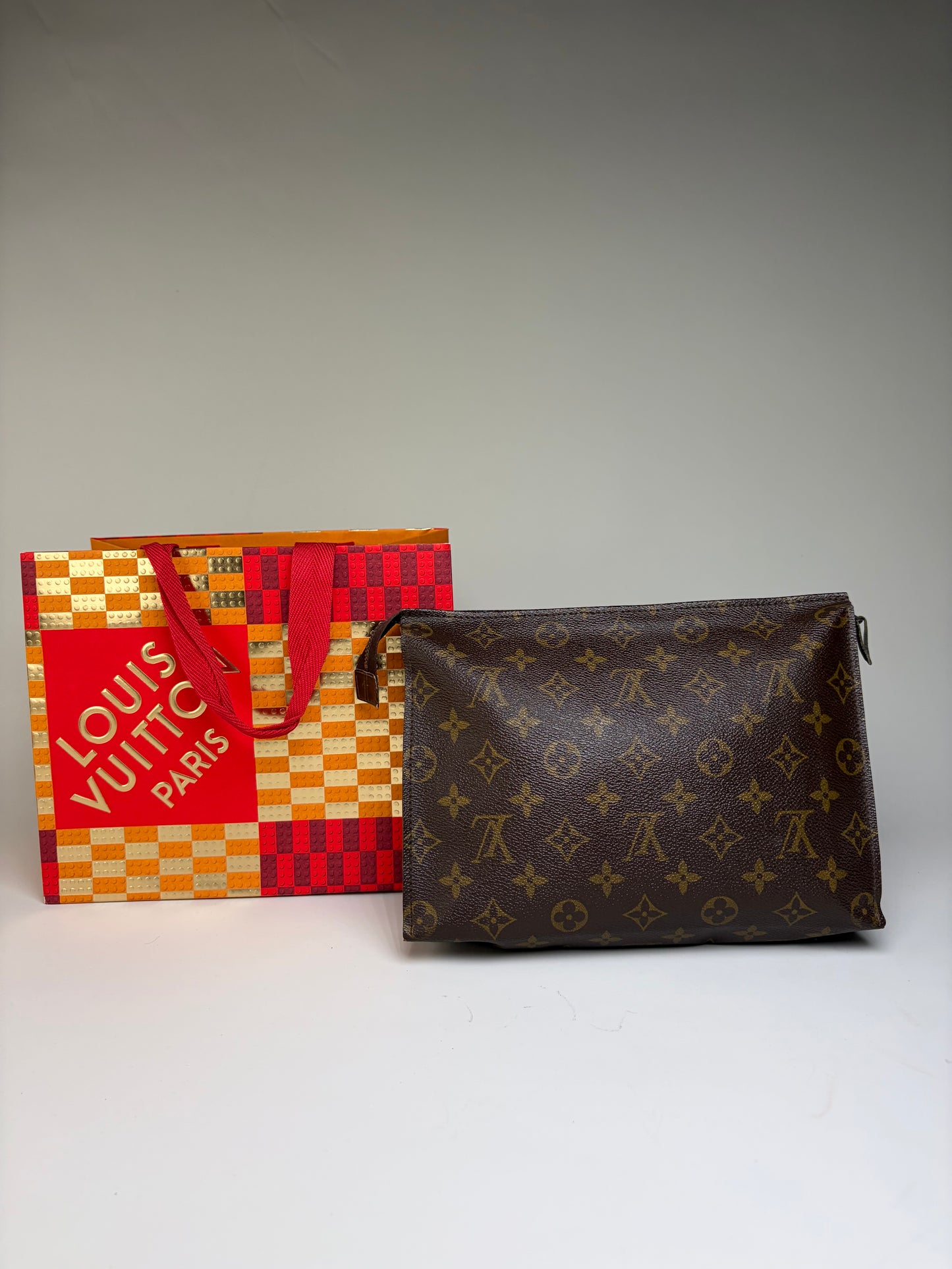Vintage Louis Vuitton Monogram Canvas Clutch Brown Gold