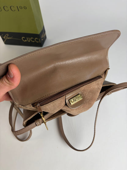 Vintage Gucci Flap Crossbody Bag Late 1980s Taupe Gold
