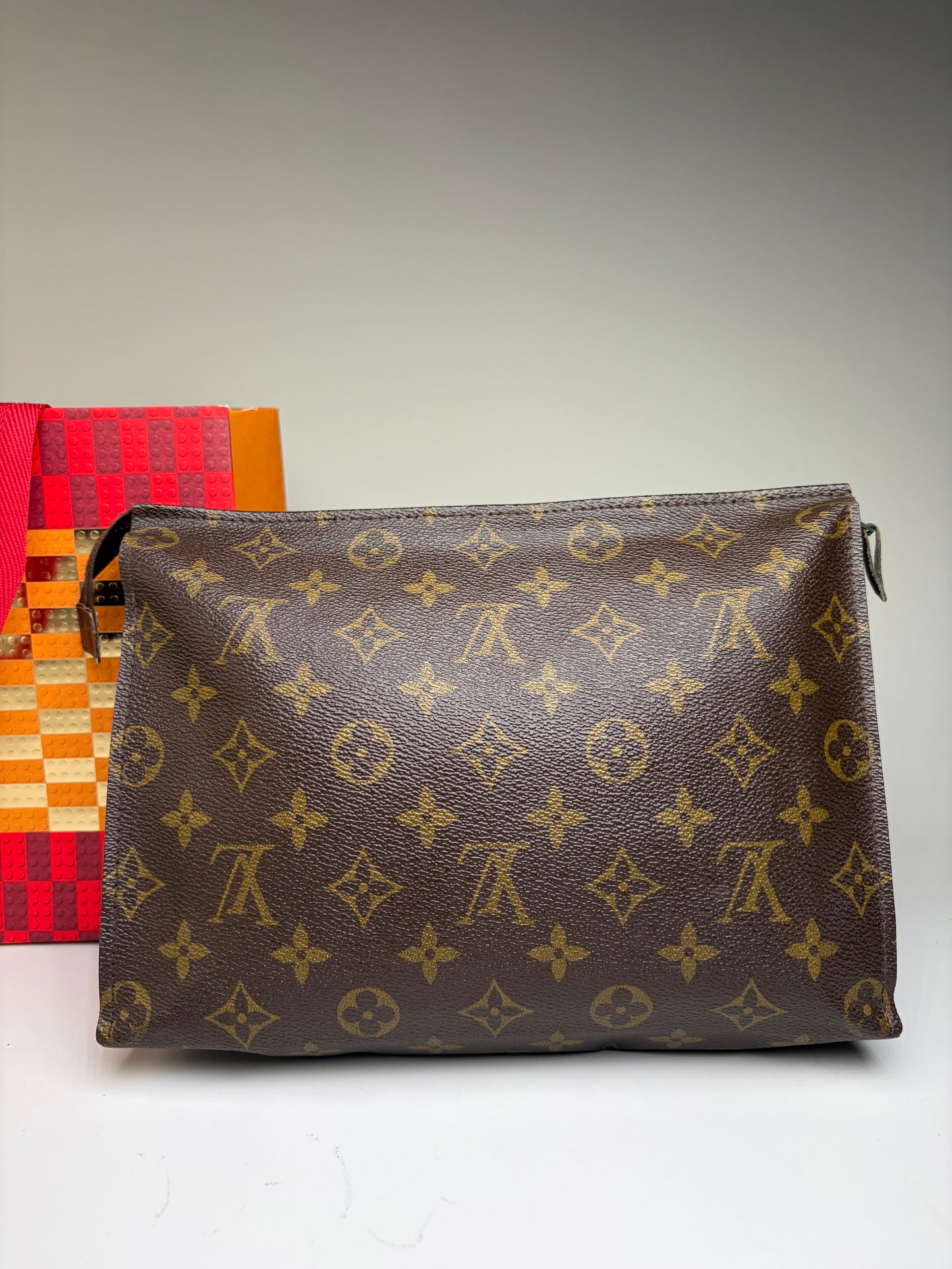 Vintage Louis Vuitton Monogram Canvas Clutch Brown Gold