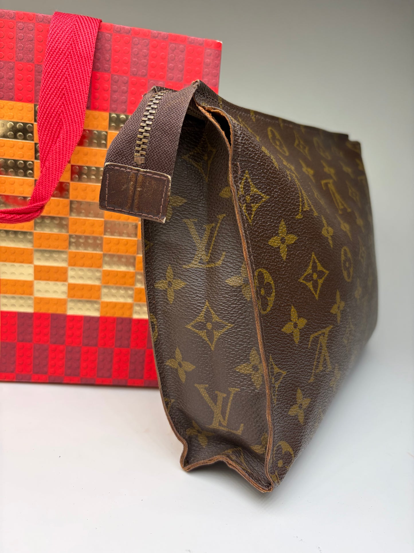 Vintage Louis Vuitton Monogram Canvas Clutch Brown Gold
