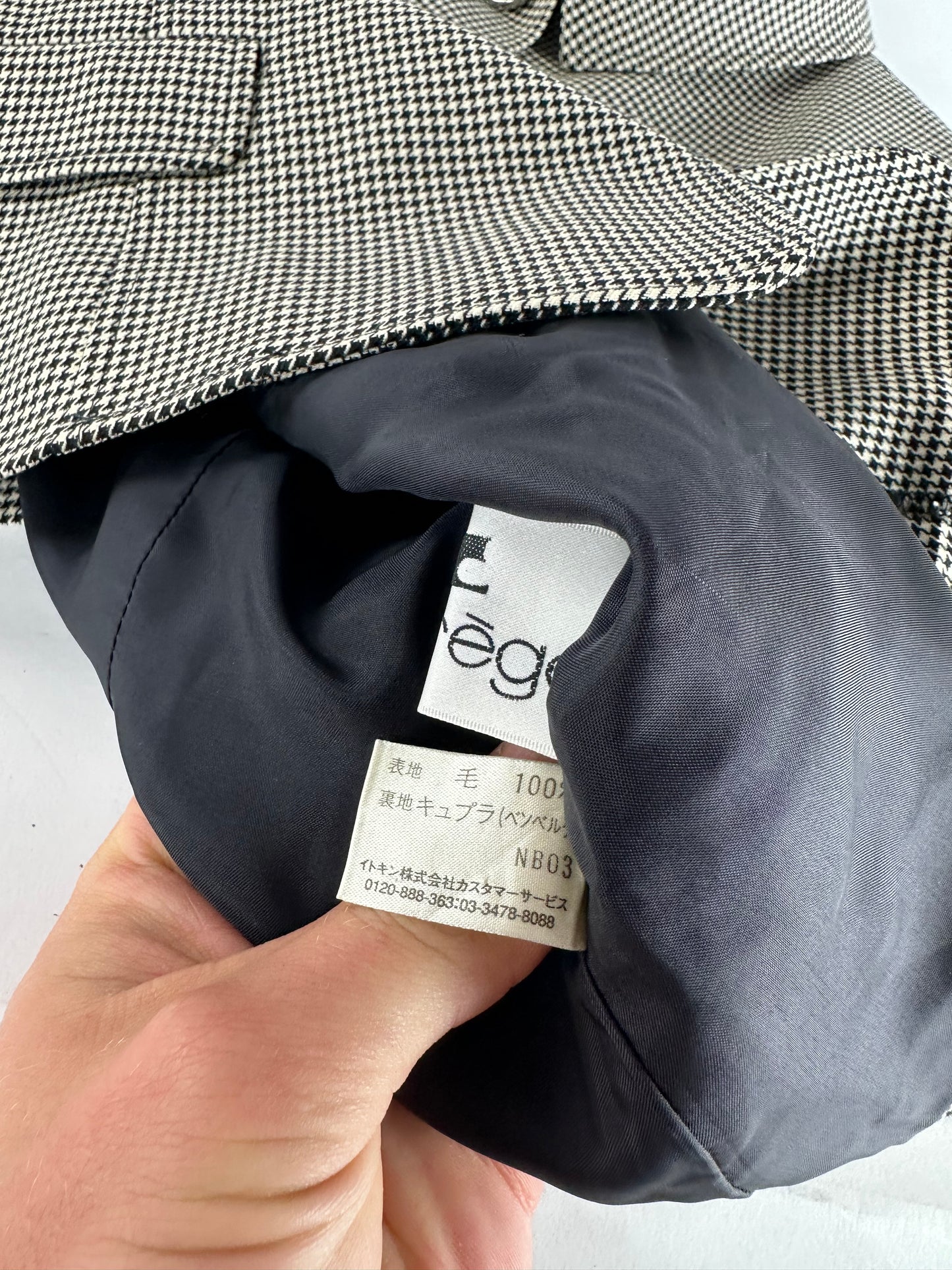 Vintage Courreges Wool Checked Blazer / Grey Black M