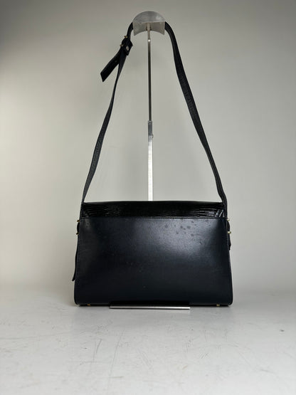 Vintage Givenchy Embossed Leather Shoulder Bag Black Gold