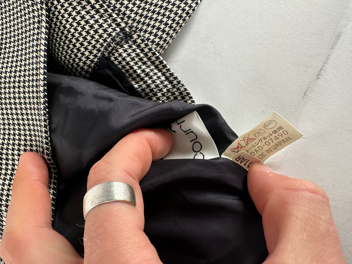 Vintage Courreges Wool Checked Blazer / Grey Black M