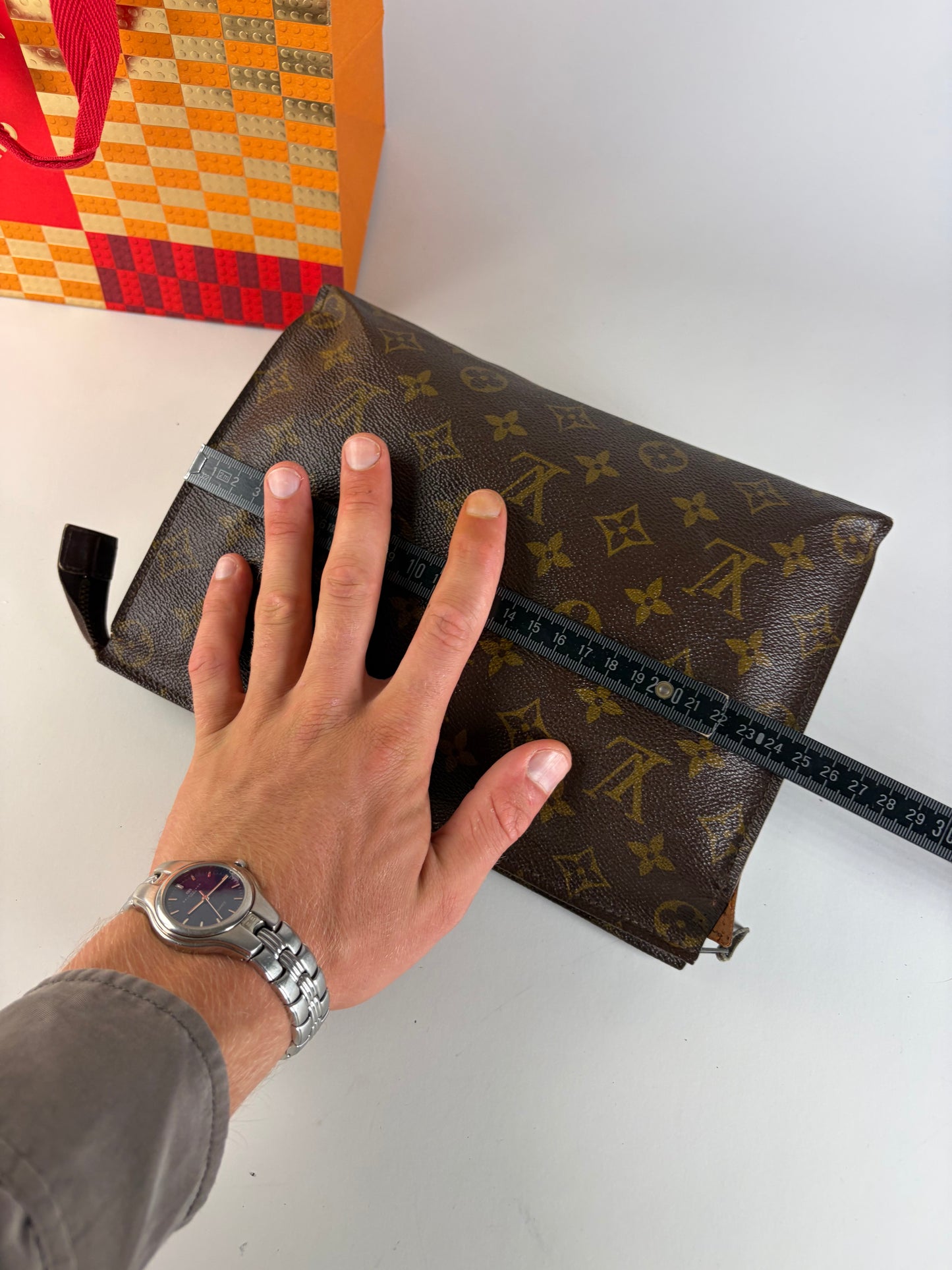 Vintage Louis Vuitton Monogram Canvas Clutch Brown Gold