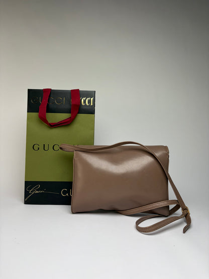 Vintage Gucci Flap Crossbody Bag Late 1980s Taupe Gold