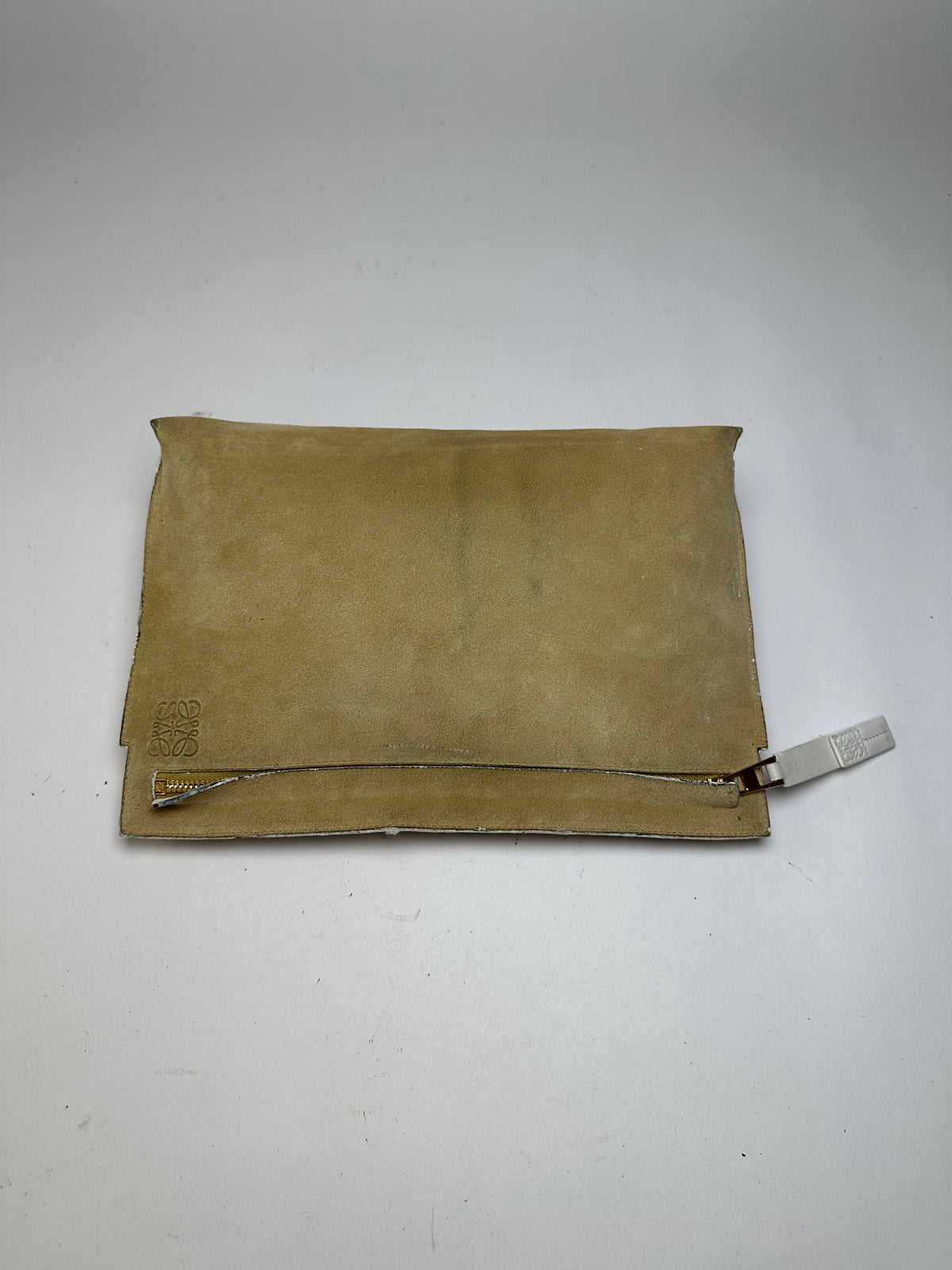 Vintage Loewe Suede-Like Zip Clutch c. Late 2000s Beige