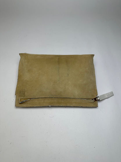 Vintage Loewe Suede-Like Zip Clutch c. Late 2000s Beige