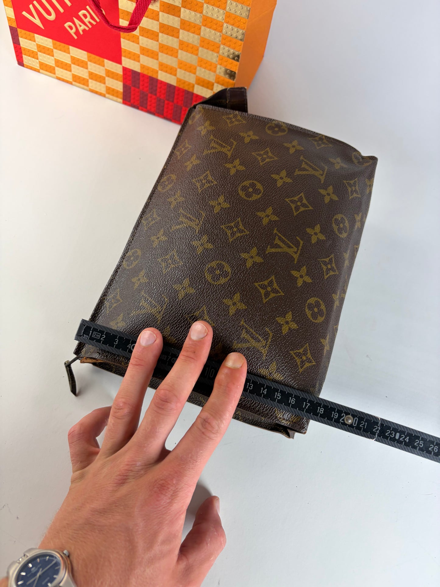 Vintage Louis Vuitton Monogram Canvas Clutch Brown Gold