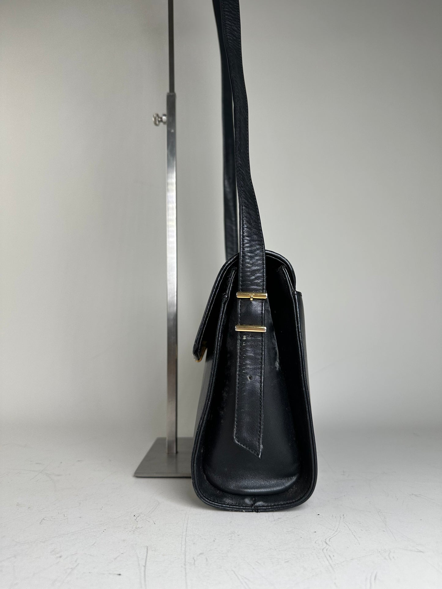Vintage Givenchy Embossed Leather Shoulder Bag Black Gold