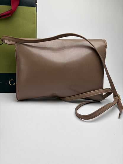 Vintage Gucci Flap Crossbody Bag Late 1980s Taupe Gold
