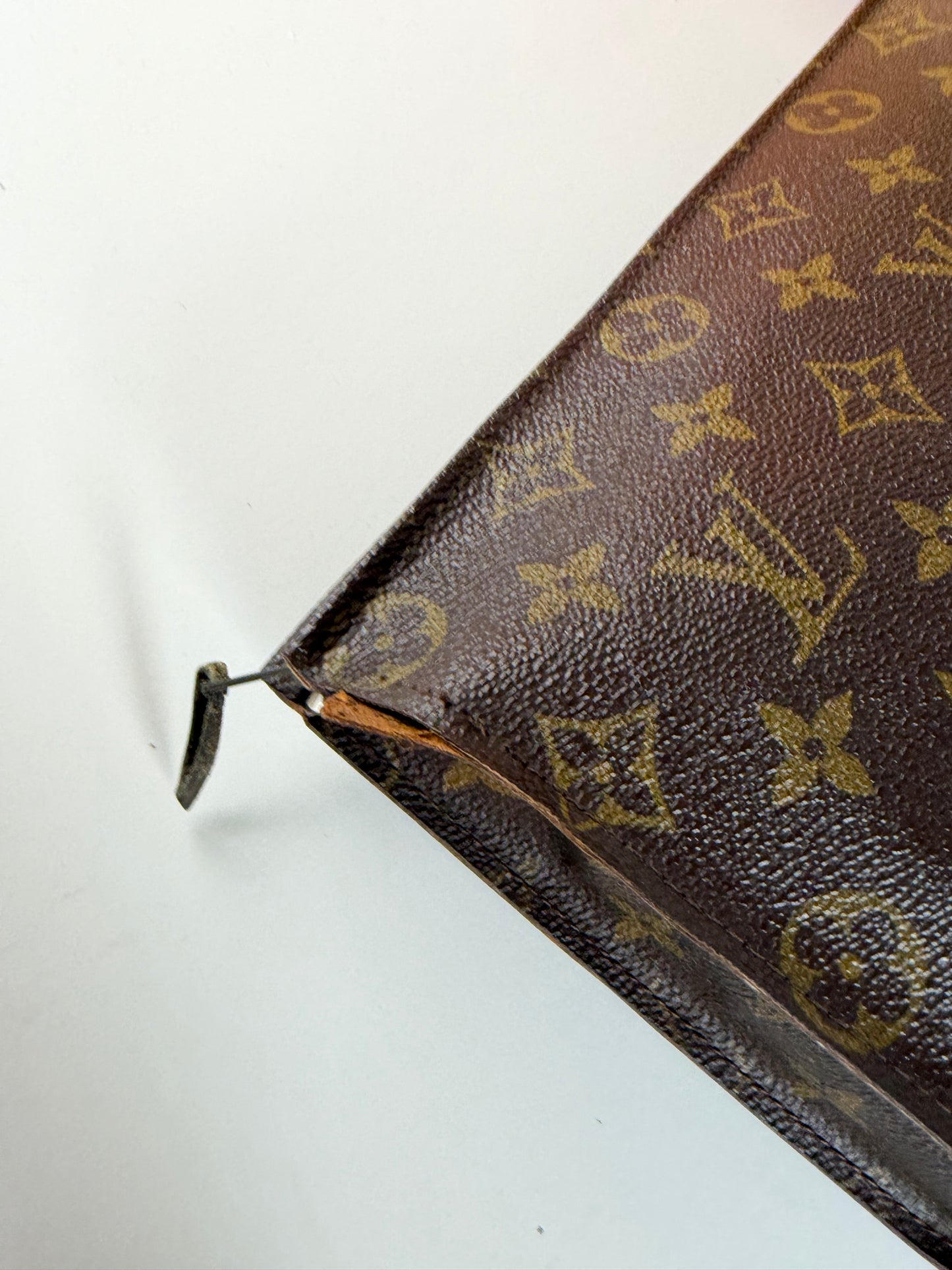 Vintage Louis Vuitton Monogram Canvas Clutch Brown Gold