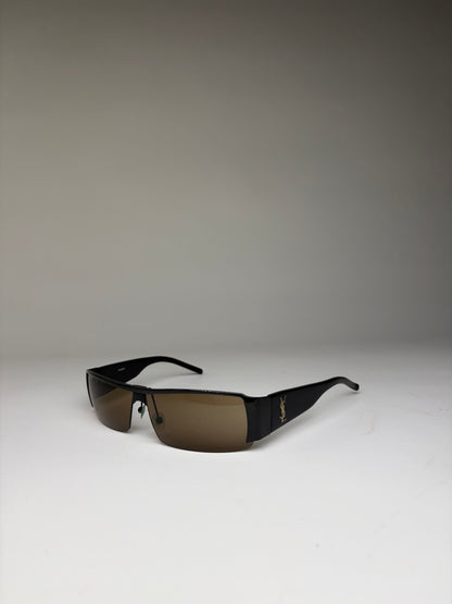 Vintage Yves Saint Laurent Logo Sunglasses Black Brown Gradient