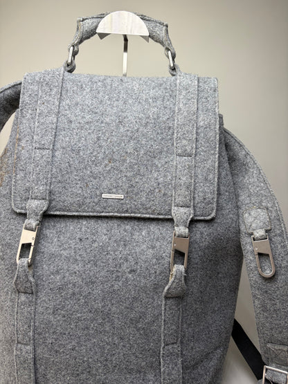 Vintage Emporio Armani Wool Felt Backpack Grey Silver Hardware
