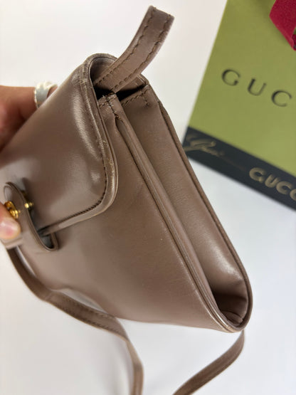 Vintage Gucci Flap Crossbody Bag Late 1980s Taupe Gold