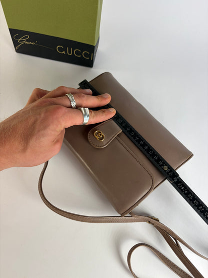 Vintage Gucci Flap Crossbody Bag Late 1980s Taupe Gold