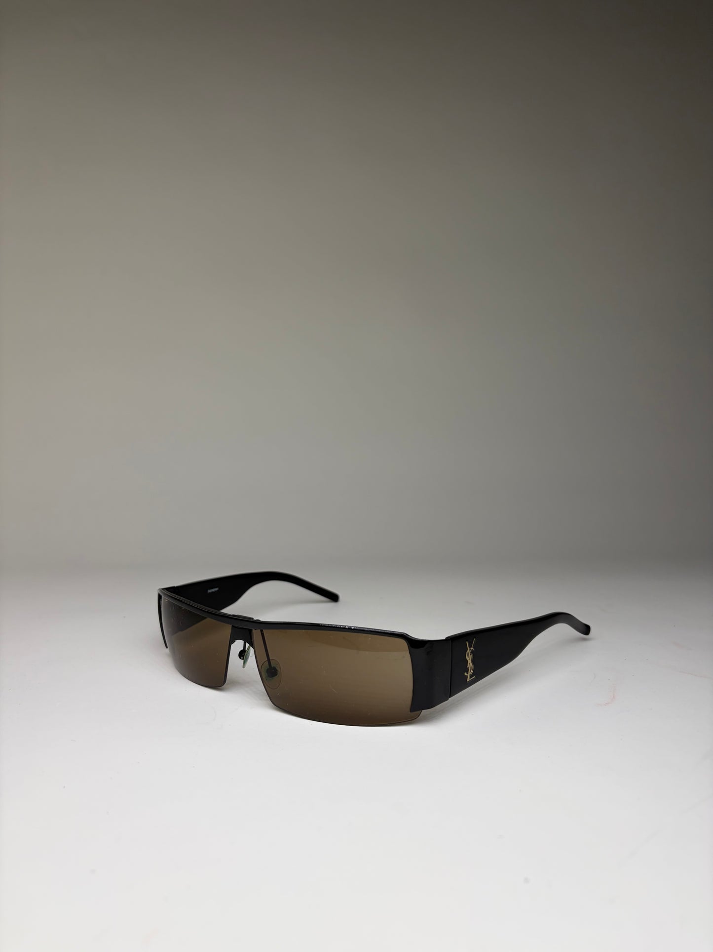 Vintage Yves Saint Laurent Logo Sunglasses Black Brown Gradient