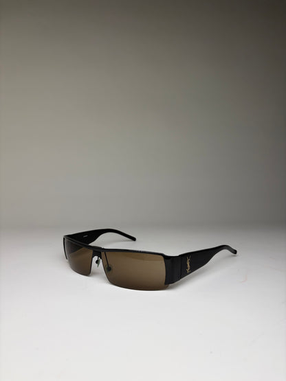 Vintage Yves Saint Laurent Logo Sunglasses Black Brown Gradient