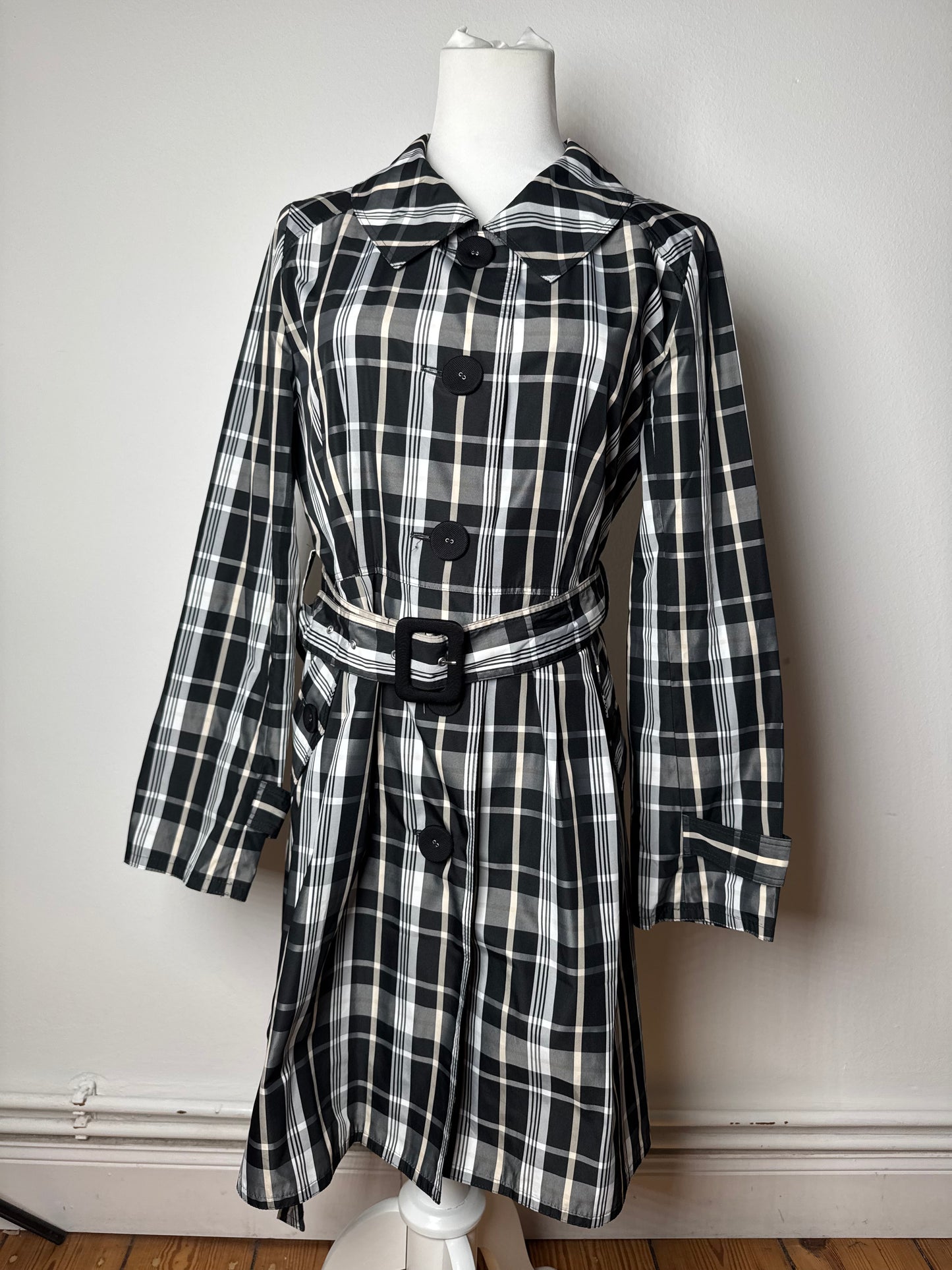 Vintage Courreges Trenchcoat black White Checked 36/S
