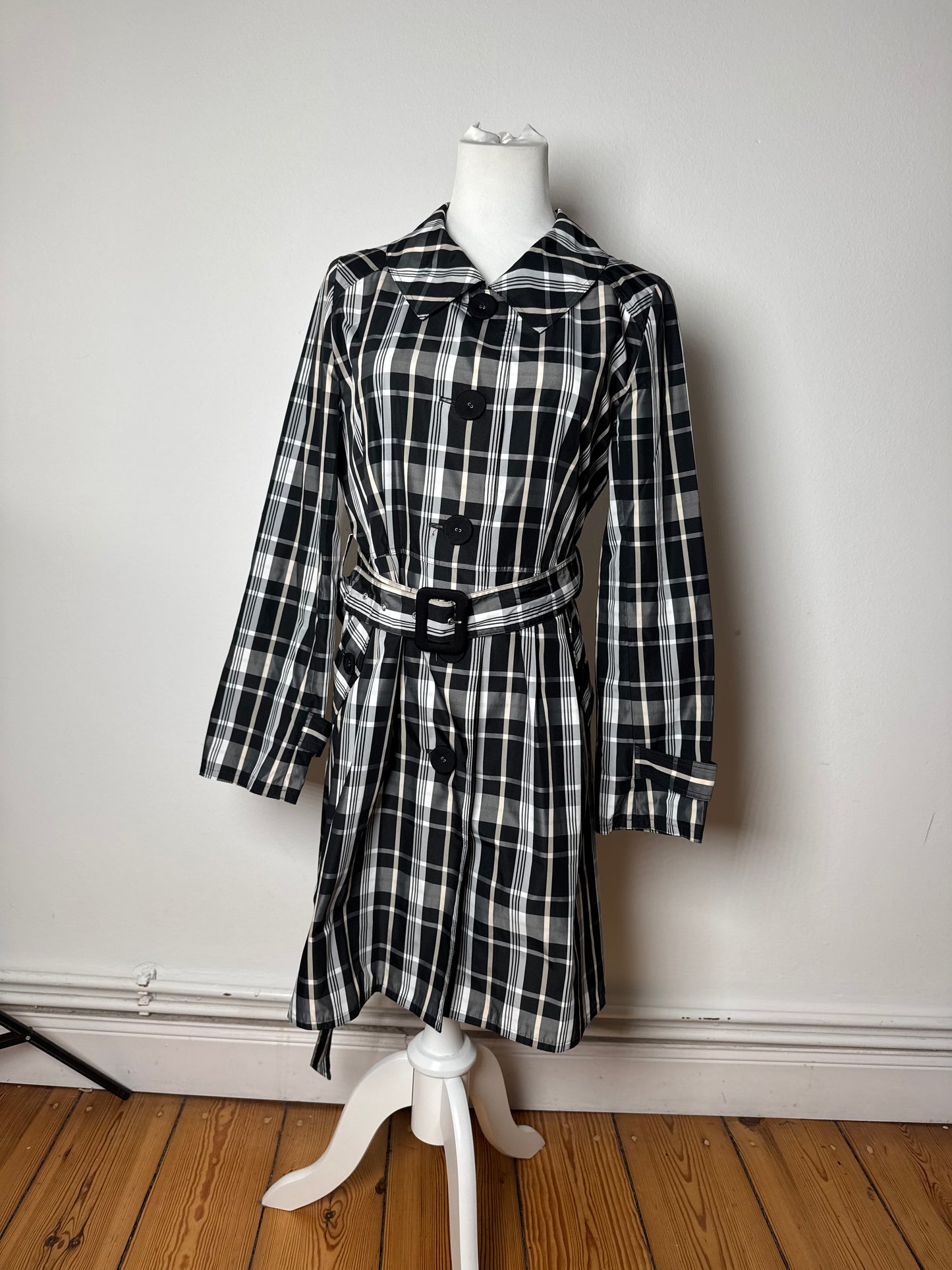 Vintage Courreges Trenchcoat black White Checked 36/S