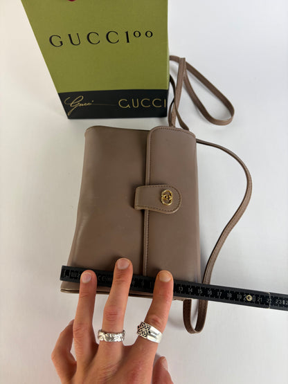 Vintage Gucci Flap Crossbody Bag Late 1980s Taupe Gold