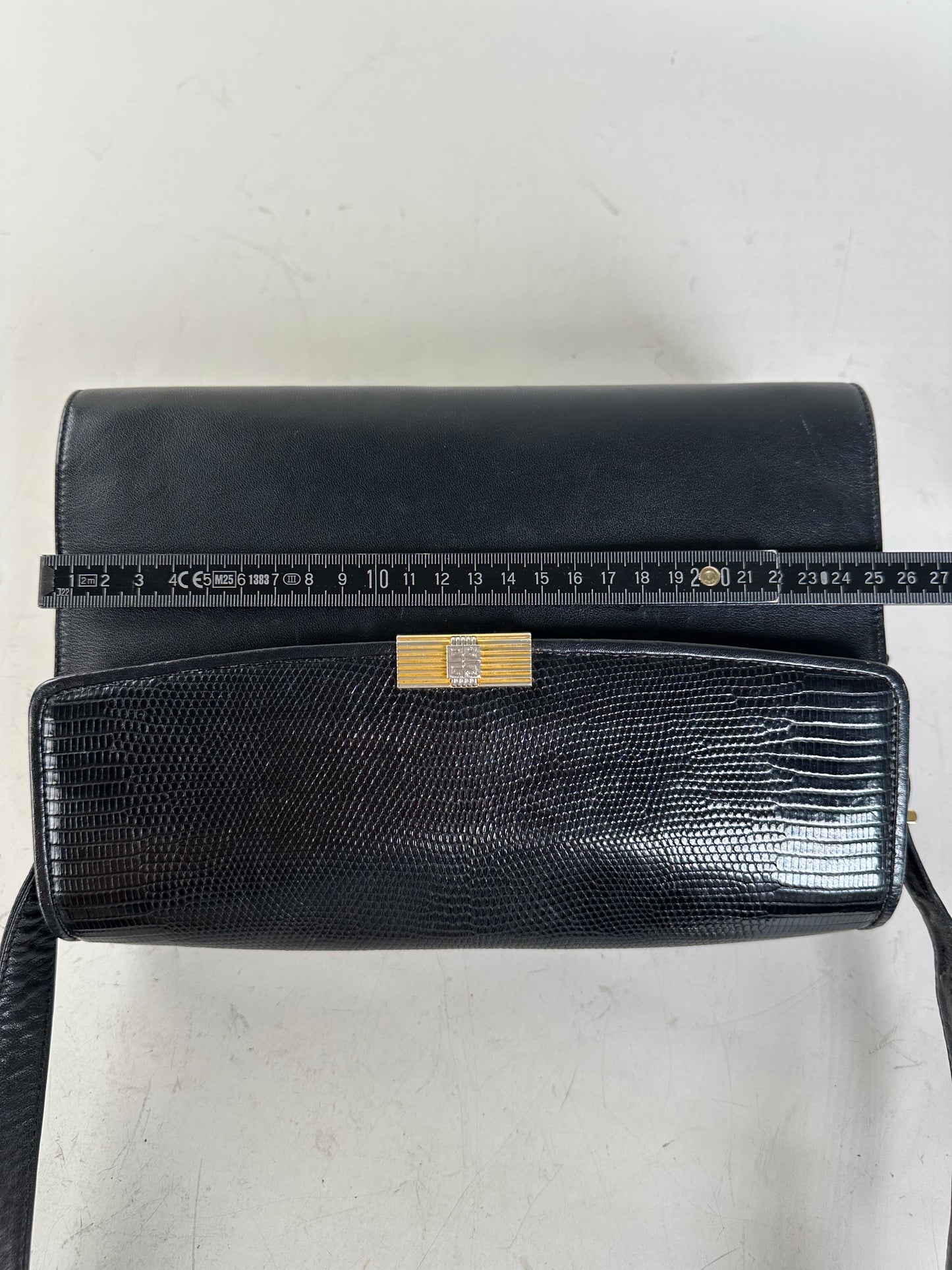 Vintage Givenchy Embossed Leather Shoulder Bag Black Gold