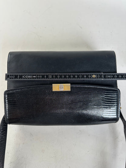 Vintage Givenchy Embossed Leather Shoulder Bag Black Gold