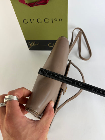 Vintage Gucci Flap Crossbody Bag Late 1980s Taupe Gold