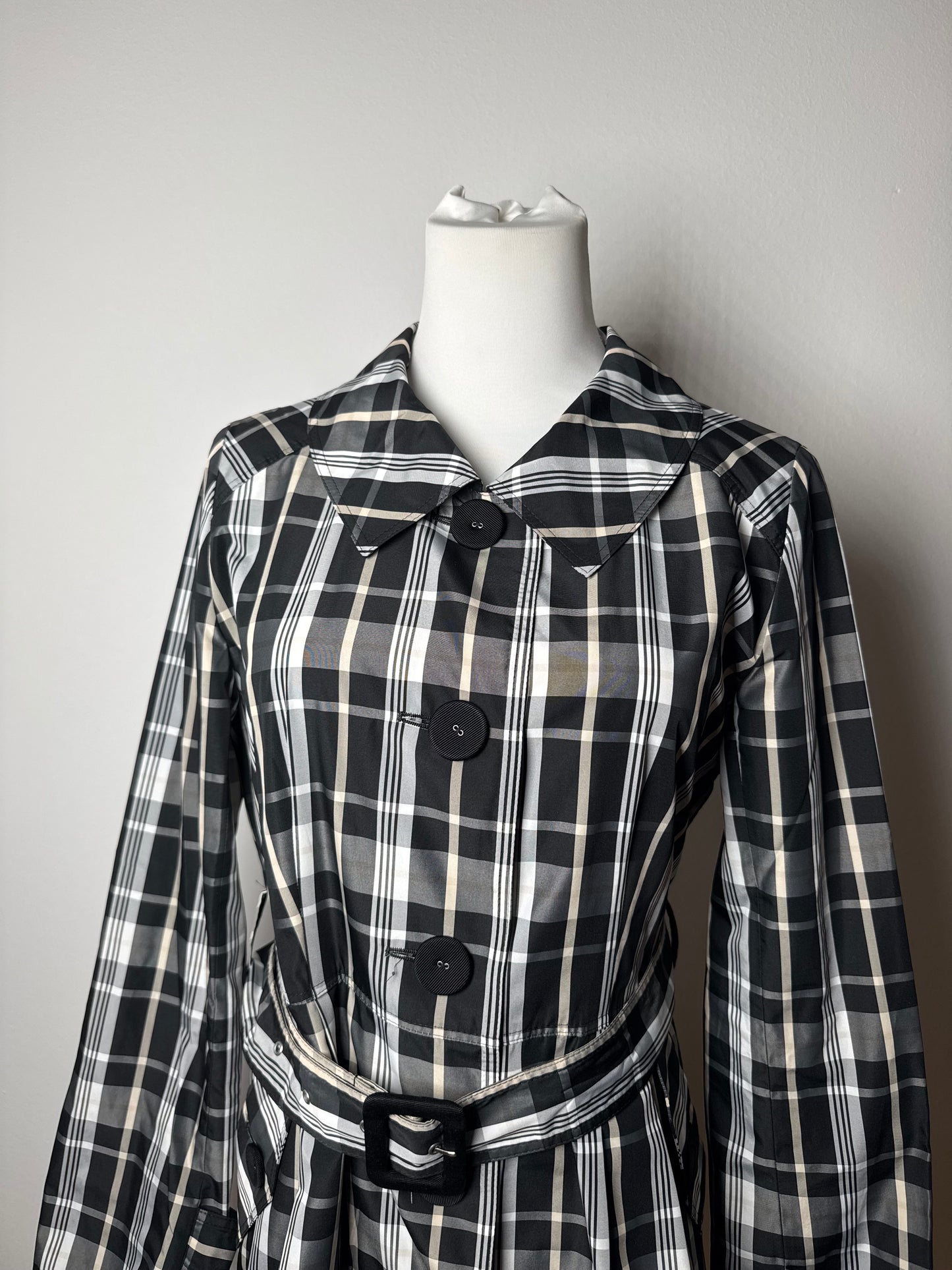 Vintage Courreges Trenchcoat black White Checked 36/S