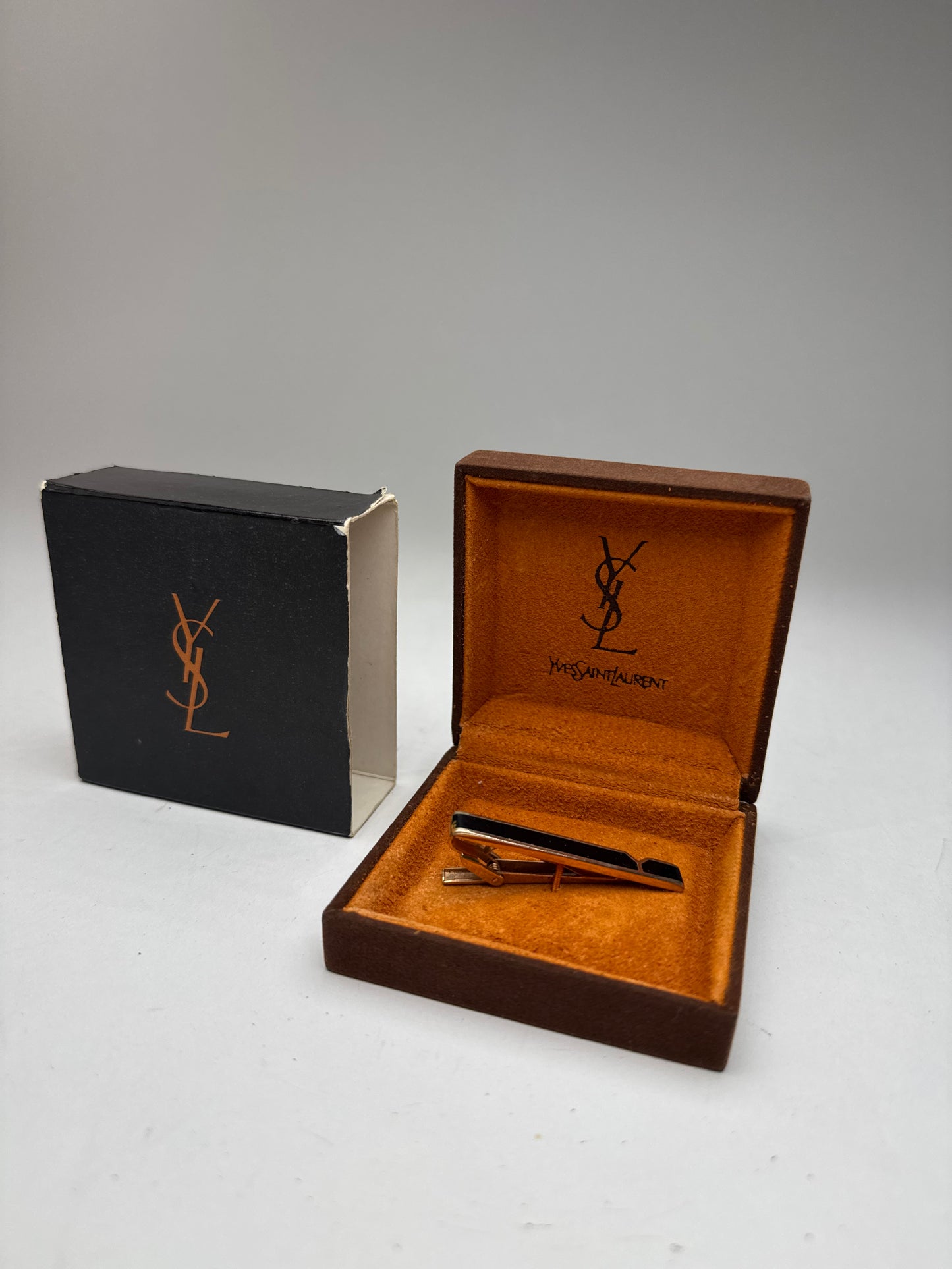 Vintage Yves Saint Laurent money Tie clamp black silver