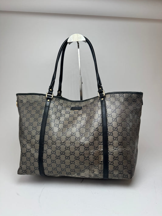 Vintage Gucci Monogram Leather Tote Bag Black Grey