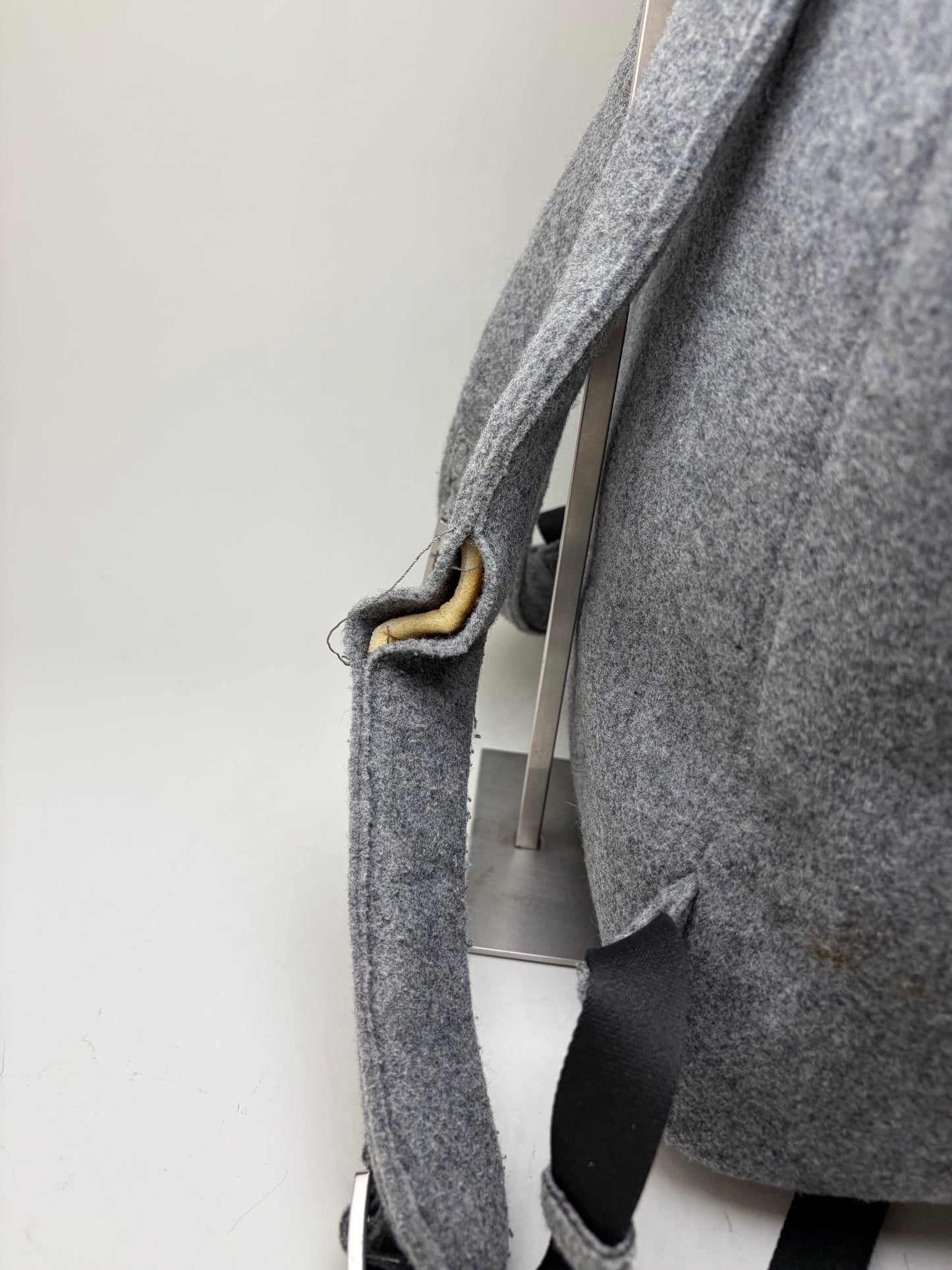 Vintage Emporio Armani Wool Felt Backpack Grey Silver Hardware