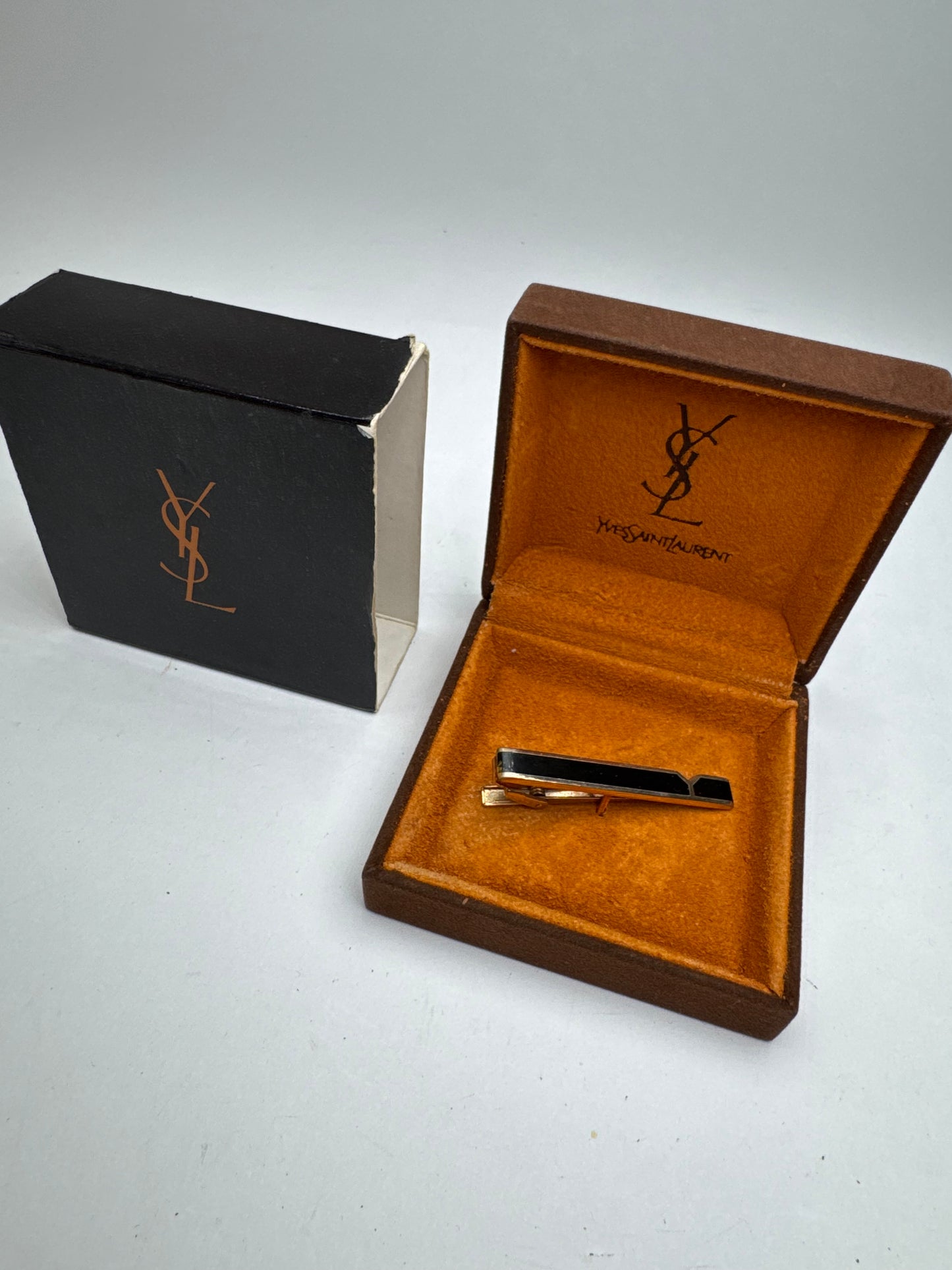 Vintage Yves Saint Laurent money Tie clamp black silver