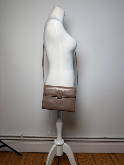 Vintage Gucci Flap Crossbody Bag Late 1980s Taupe Gold
