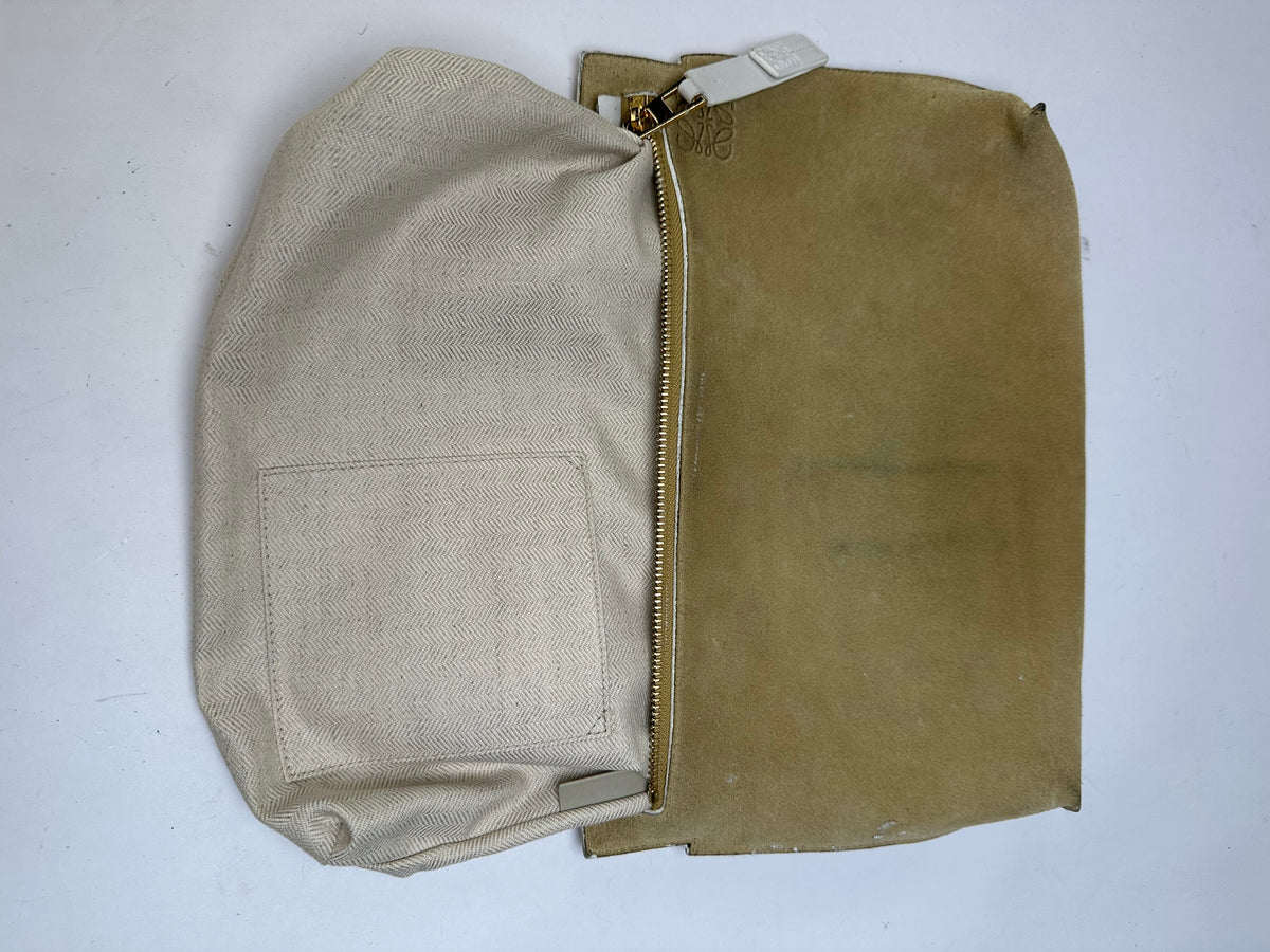 Vintage Loewe Suede-Like Zip Clutch c. Late 2000s Beige