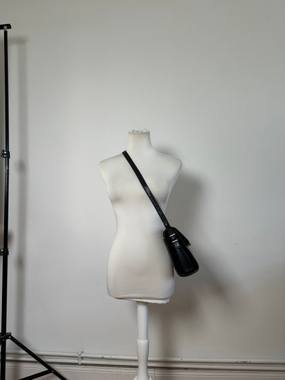 Vintage Givenchy Embossed Leather Shoulder Bag Black Gold