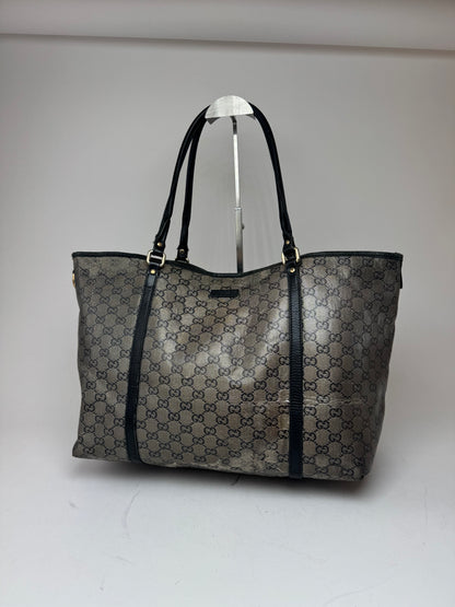 Vintage Gucci Monogram Leather Tote Bag Black Grey