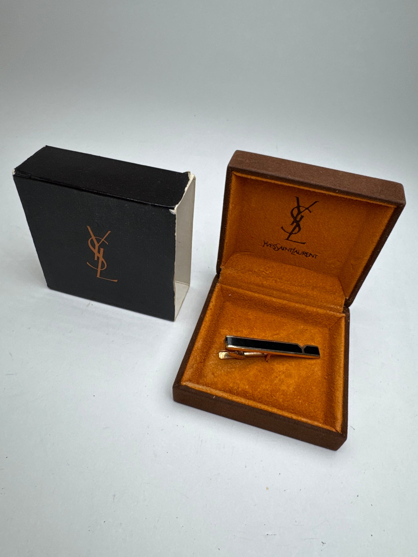 Vintage Yves Saint Laurent money Tie clamp black silver