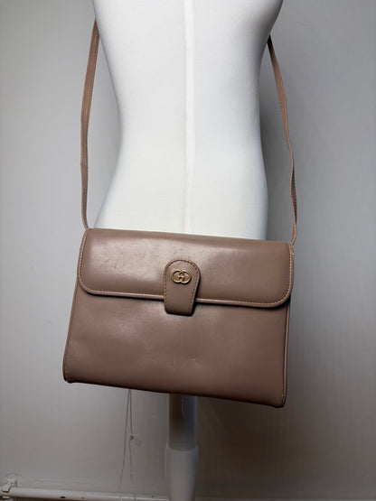 Vintage Gucci Flap Crossbody Bag Late 1980s Taupe Gold