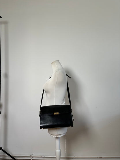 Vintage Givenchy Embossed Leather Shoulder Bag Black Gold