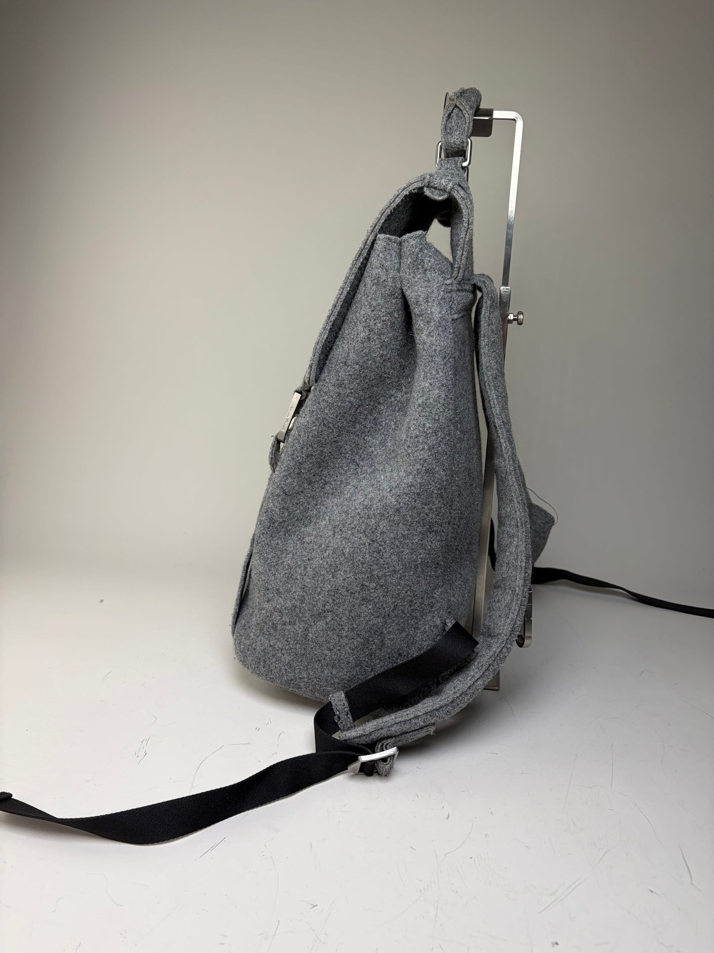 Vintage Emporio Armani Wool Felt Backpack Grey Silver Hardware
