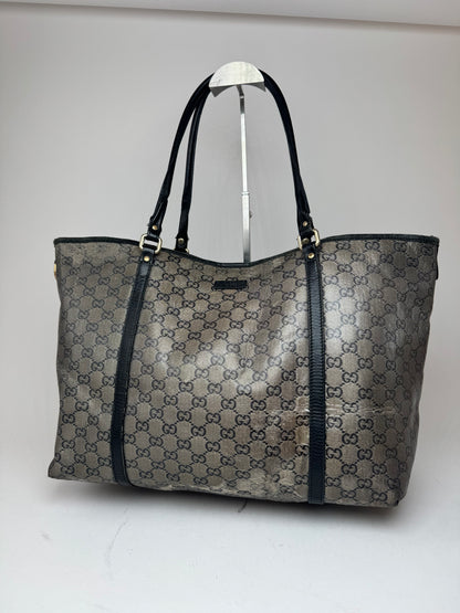 Vintage Gucci Monogram Leather Tote Bag Black Grey