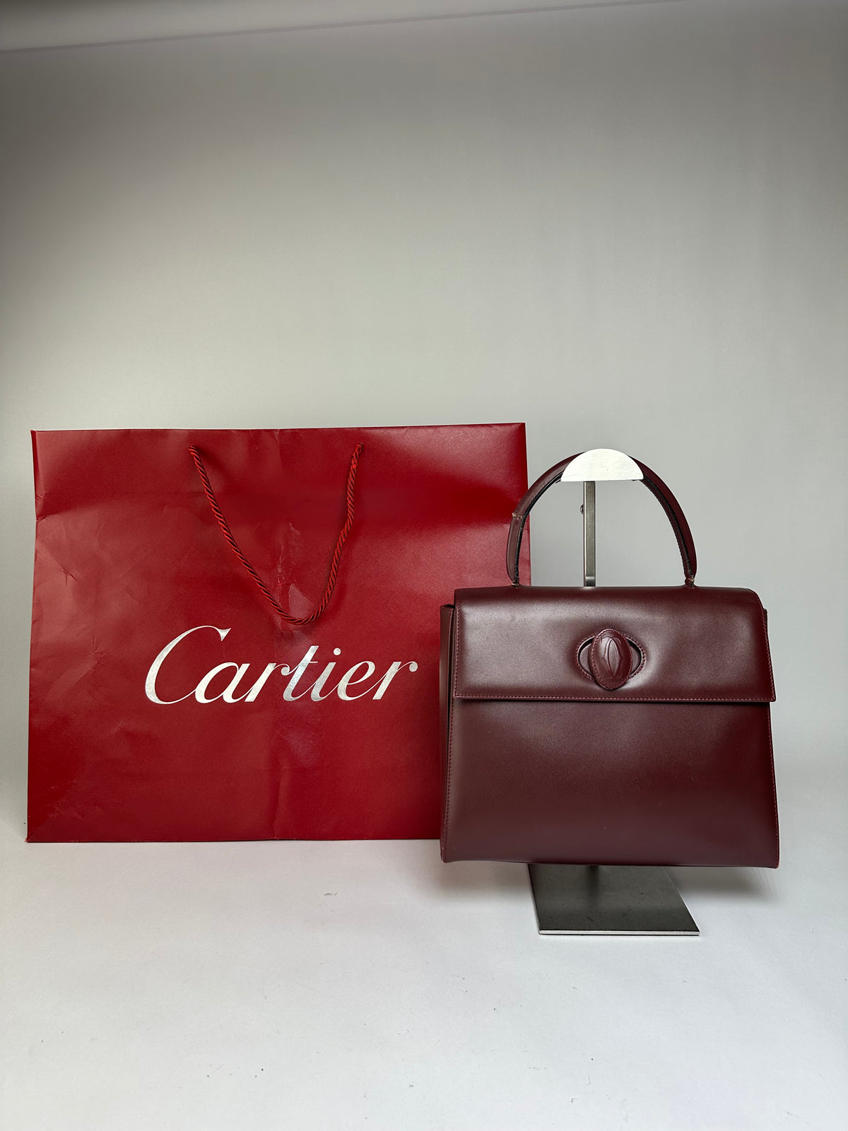 Vintage Cartier Structured Top-Handle Bag c. Late 1980s Burgundy