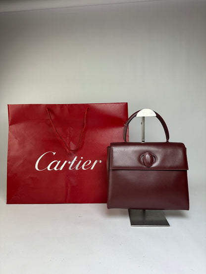 Vintage Cartier Structured Top-Handle Bag c. Late 1980s Burgundy