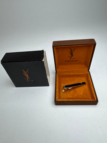 Vintage Yves Saint Laurent money Tie clamp black silver