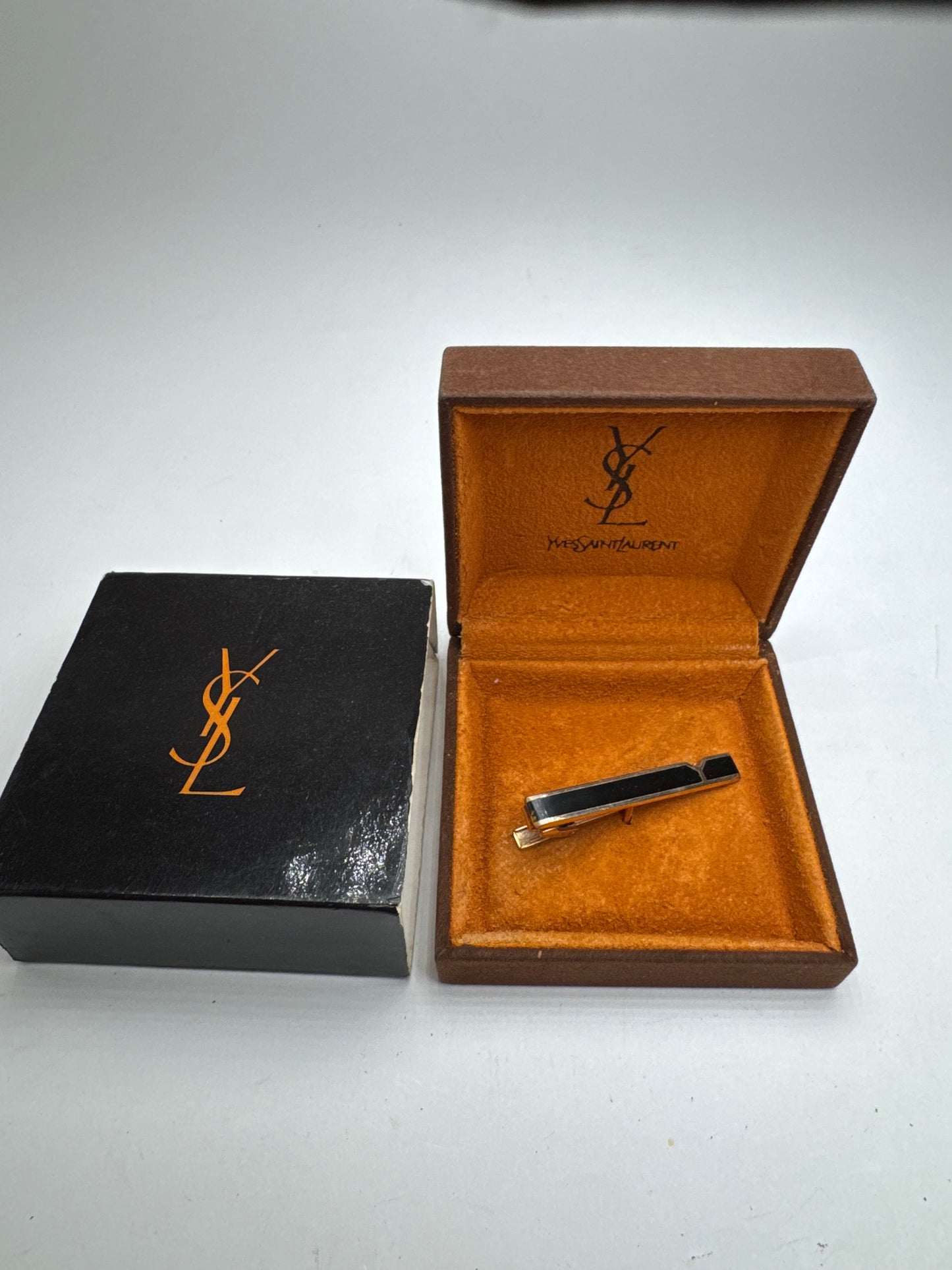 Vintage Yves Saint Laurent money Tie clamp black silver