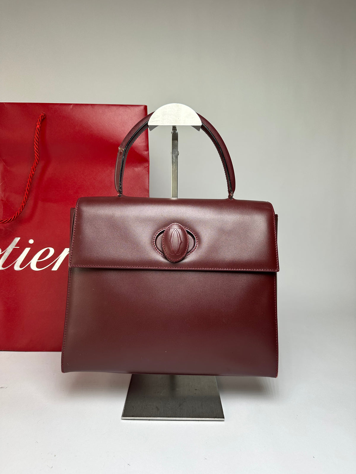 Vintage Cartier Structured Top-Handle Bag c. Late 1980s Burgundy