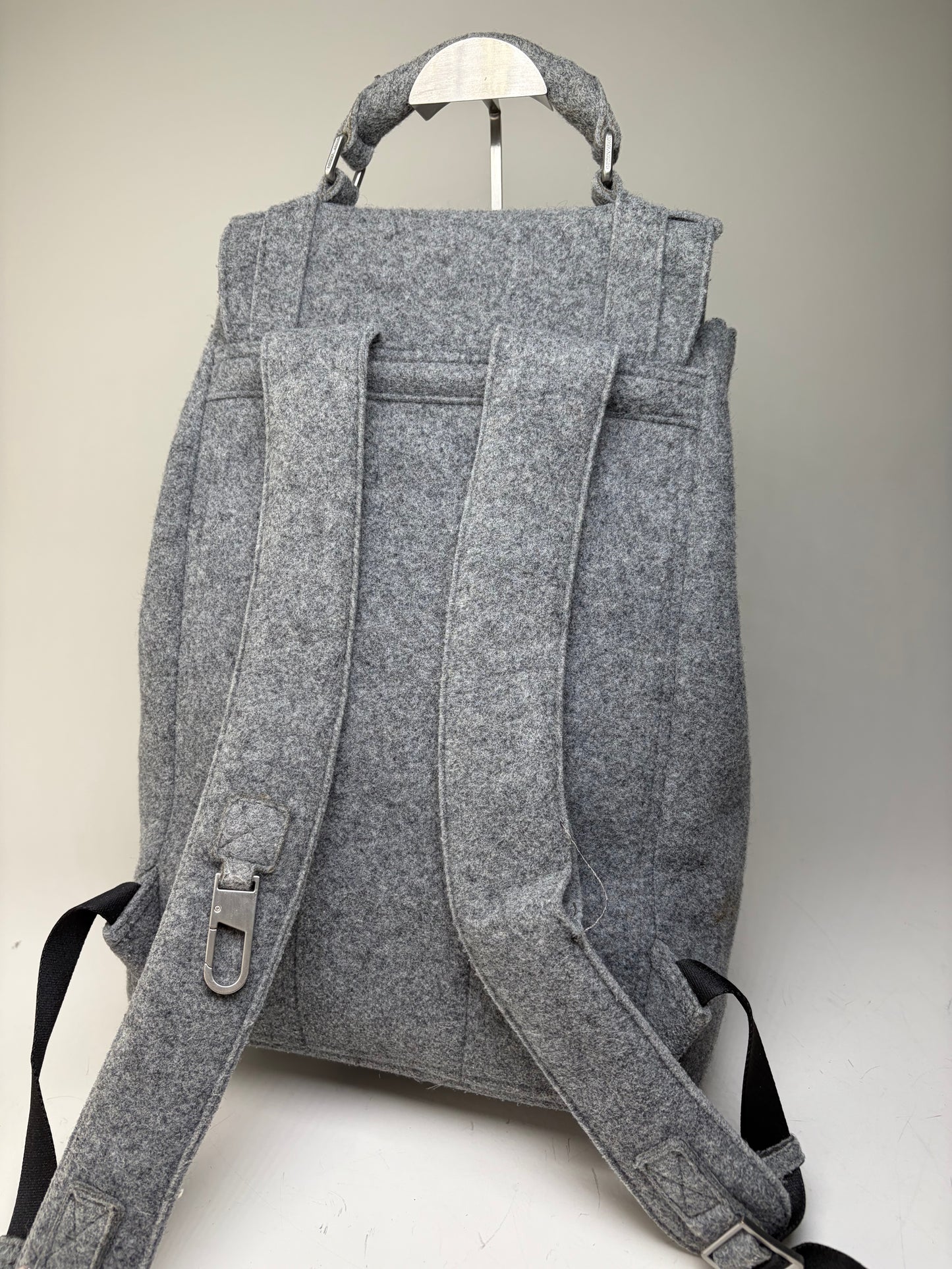 Vintage Emporio Armani Wool Felt Backpack Grey Silver Hardware