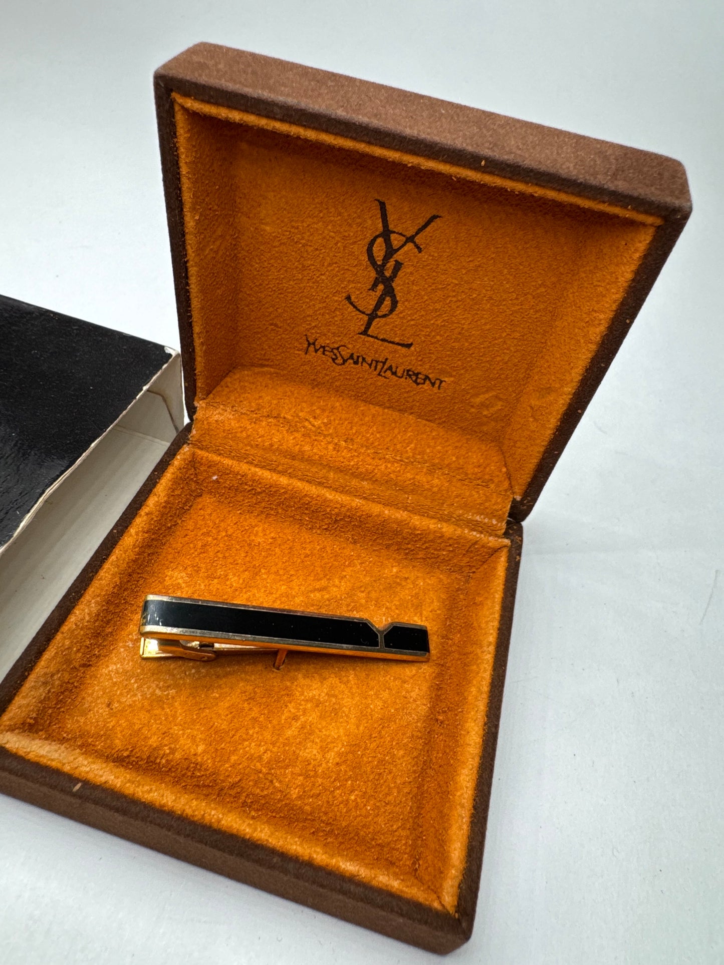 Vintage Yves Saint Laurent money Tie clamp black silver
