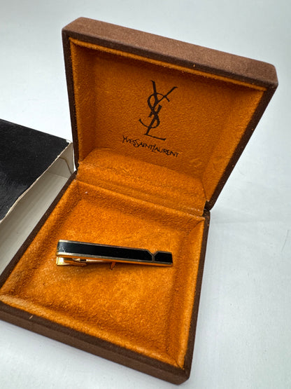 Vintage Yves Saint Laurent money Tie clamp black silver