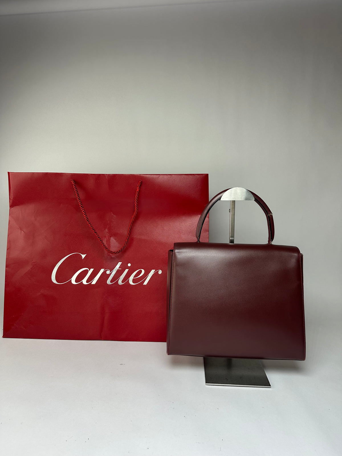 Vintage Cartier Structured Top-Handle Bag c. Late 1980s Burgundy